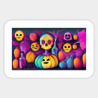 Digital Art of Skeleton Sitting on Top of Pumpkin Sticker